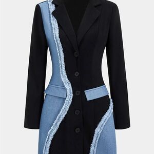 Elegant Black and Blue Women's Blazer Dress